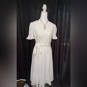 DKNY White Dress with Belt and flare sleeves, Wedding, Special Occasions